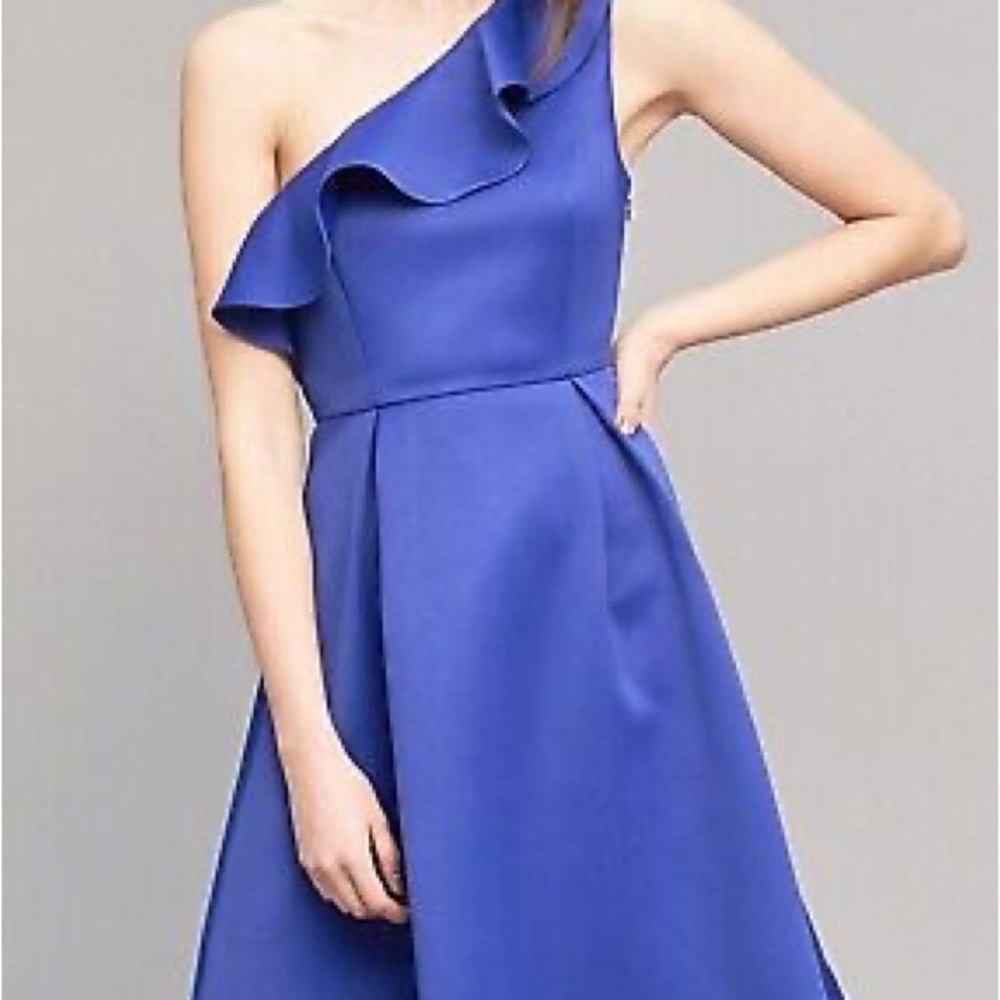 Anthropologie Seen Worn Kept Ruffle One Shoulder Party Dress Blue